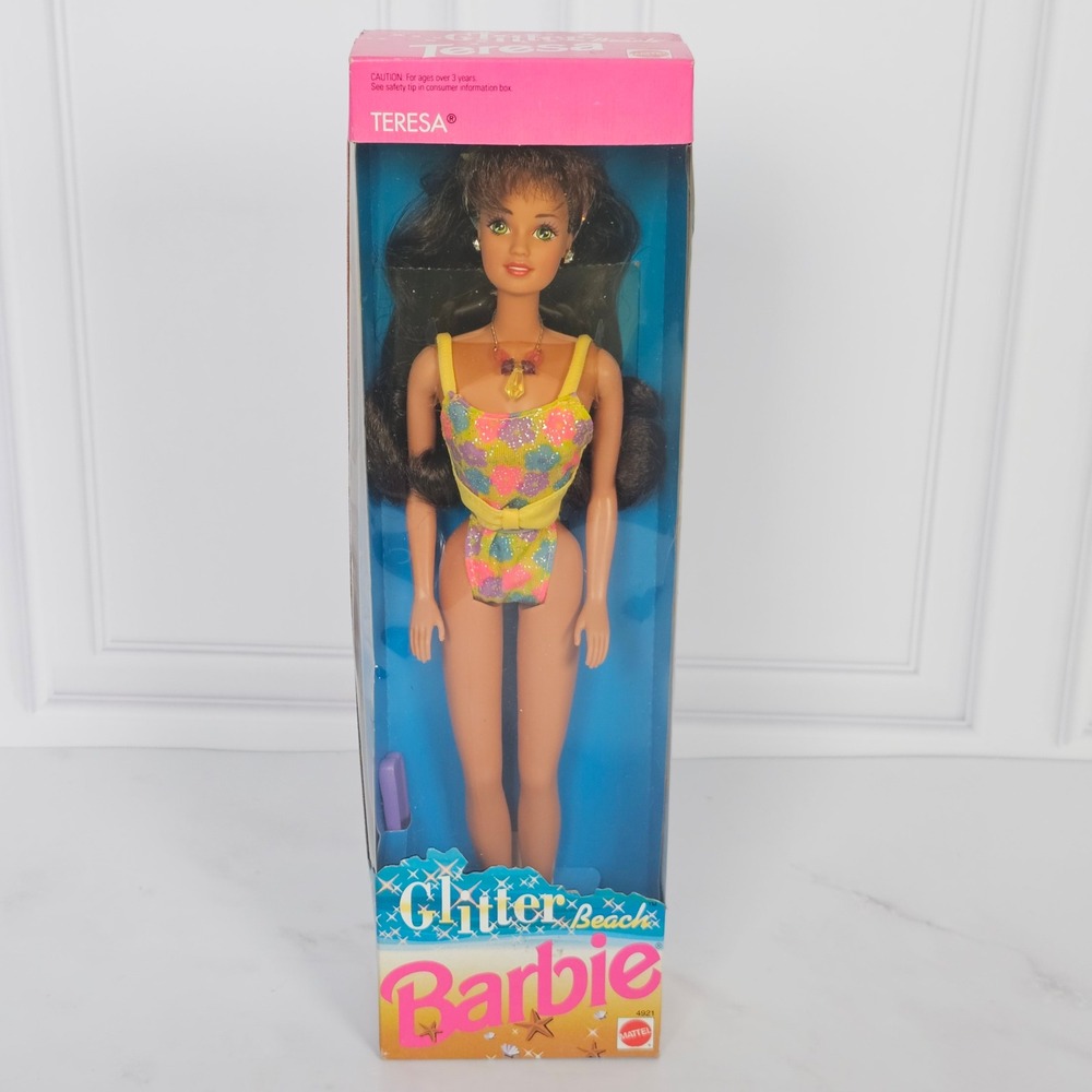 Mattel Barbie Glitter Beach Teresa Doll 4921 Yellow Swimsuit NRFB Vintage
